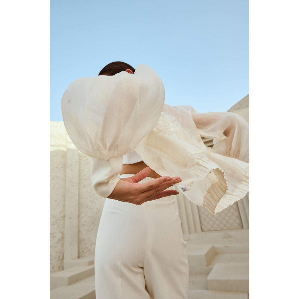 RENASCI Off White Self Design Marshmallow Shrug