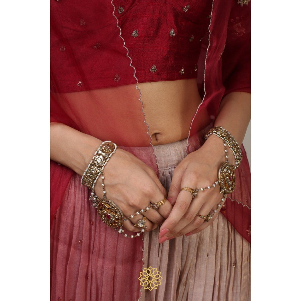 Rhua India Maroon Ishka Lehenga with Blouse and Dupatta (Set of 3)