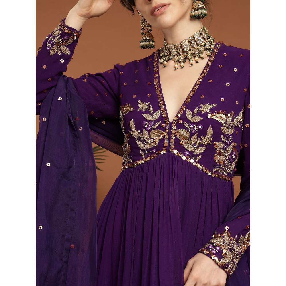 RIRASA Nirguna Georgette Purple Top with Sharara and Dupatta (Set of 3)