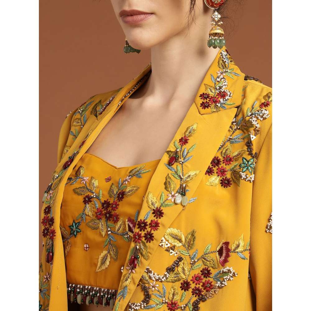 RIRASA Draven Crepe Mustard Bustier with Pants and Jacket (Set of 3)
