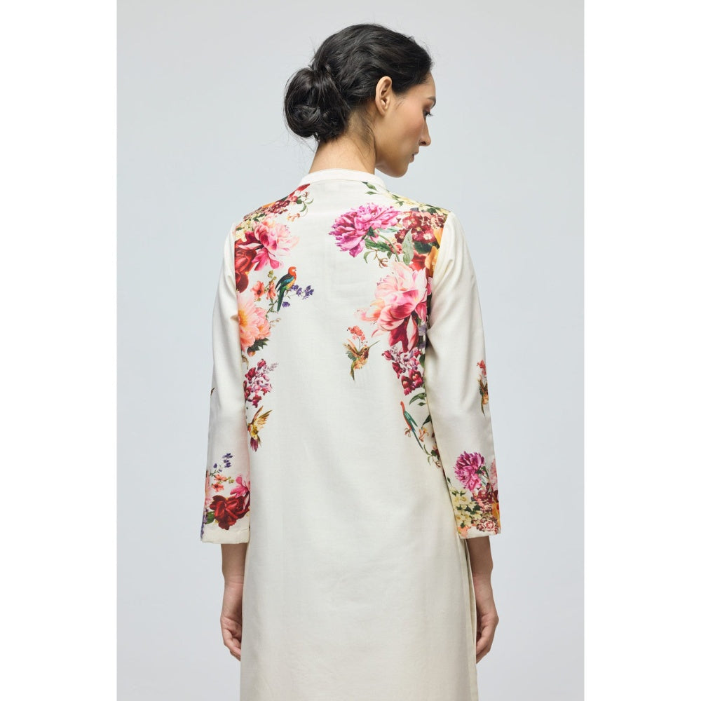 Rohit Bal Ivory Floral Printed Chanderi Kurta with Pant