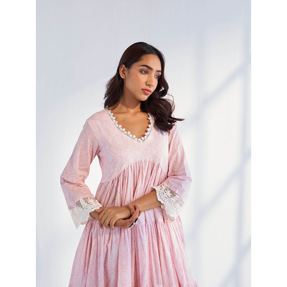 Roze Laila Pink Anarkali Kurta with Pant & Dupatta (Set of 3)