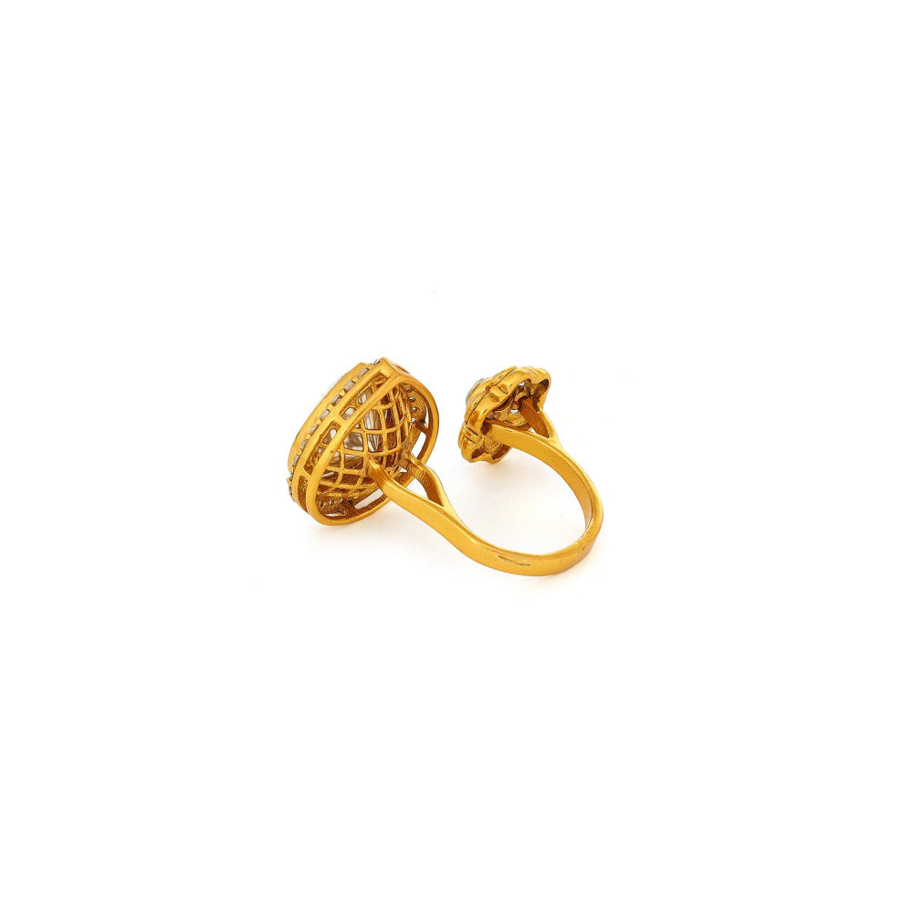 Ruby Raang Studio Kundan Gold Plated Hexagon & Pear Ring -White
