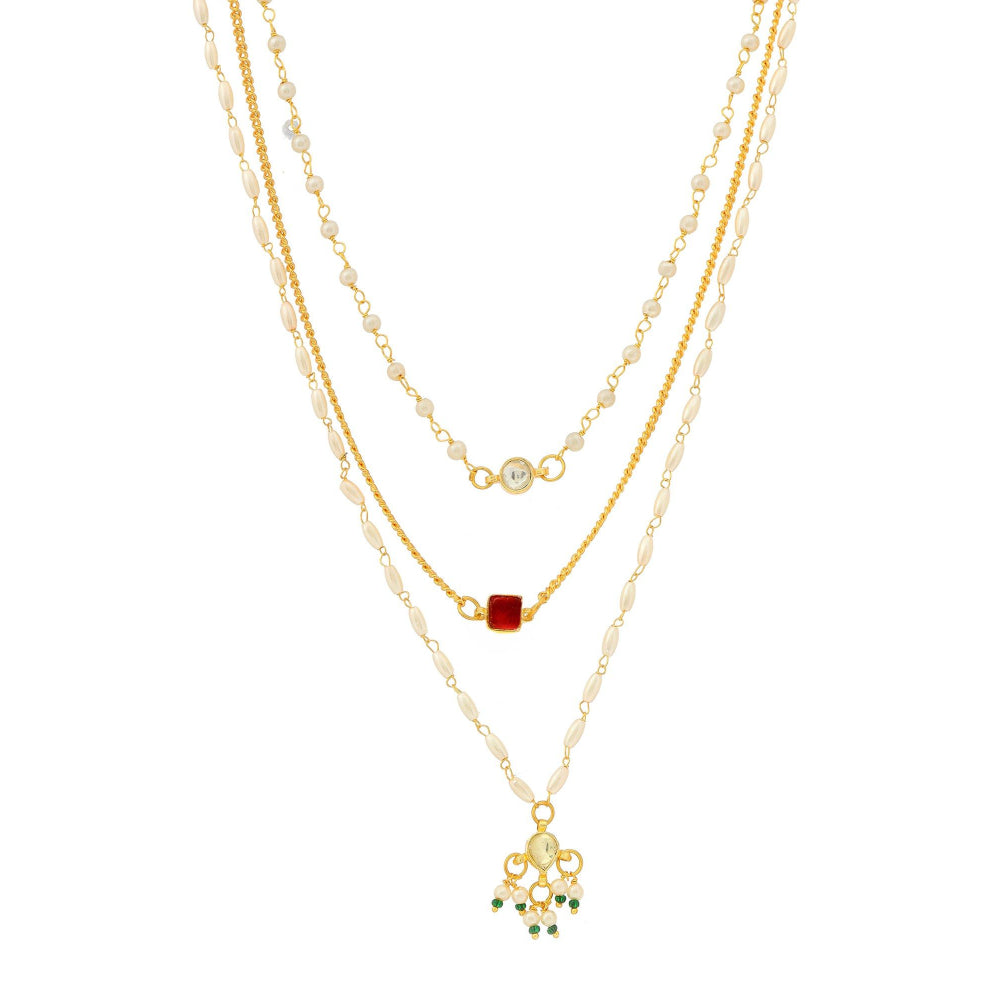 Ruby Raang Studio White & Gold, Red Stone Kundan Necklace