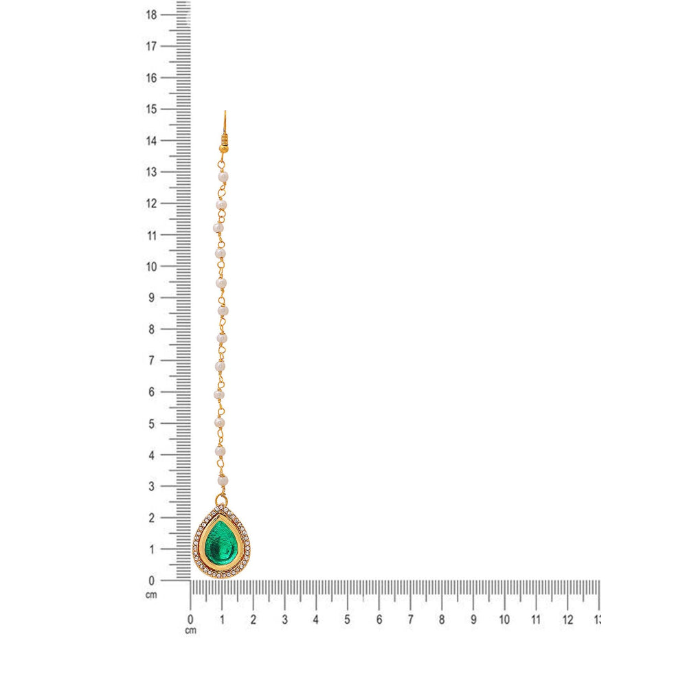Ruby Raang Studio Green Brass Gold Plated Kundan Maang Tikka