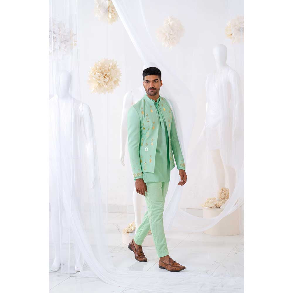 Runit Gupta Mint Khidki Jodhpuri Jacket with Kurta and Pant (Set of 3)
