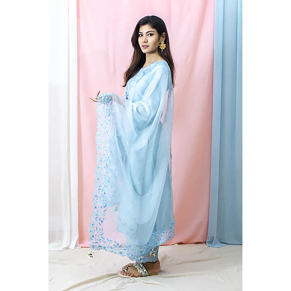 Saatvikei Harshita - Sky Blue Kurta with Palazzo and Dupatta (Set of 3)
