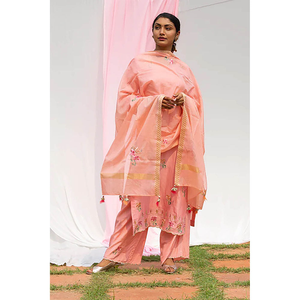 Saatvikei Titli - Peach Kurta with Palazzo and Dupatta (Set of 3)