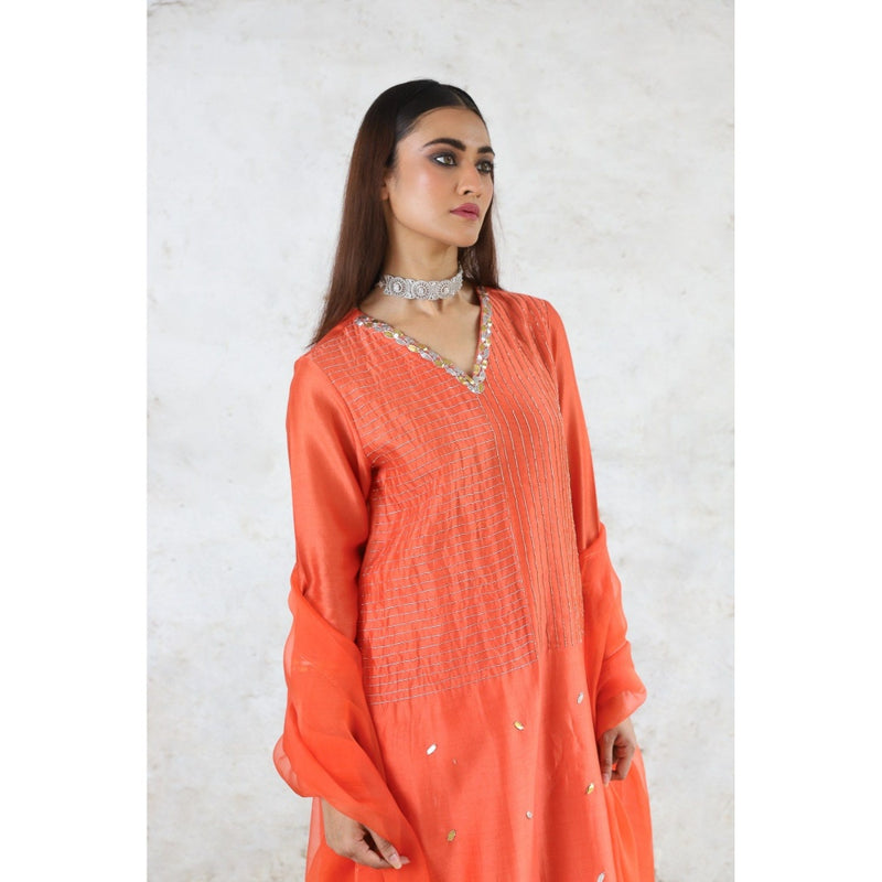 Saksham & Neharicka Orange Laalima Kurta with Palazzo and Dupatta (Set of 3)