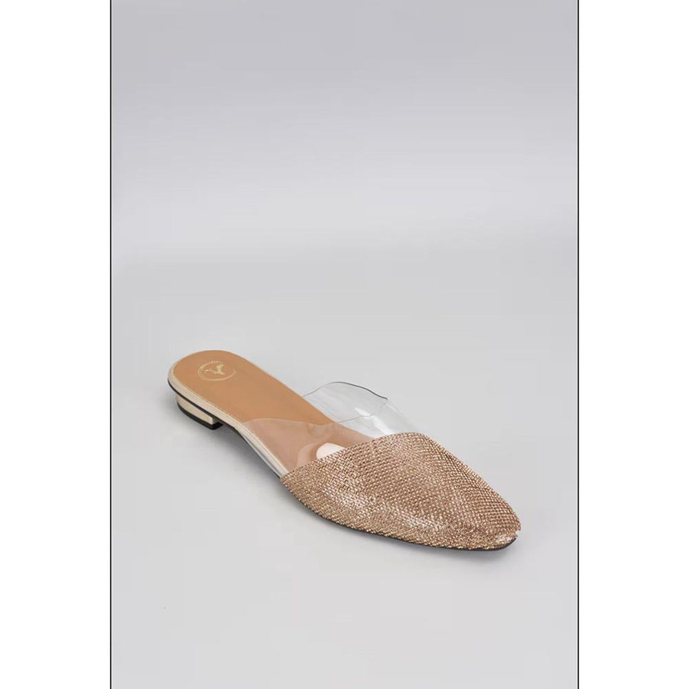 Sana K Luxurious Footwear Gold Sleek Cheek Close Toe Faux Leather Flat Mules