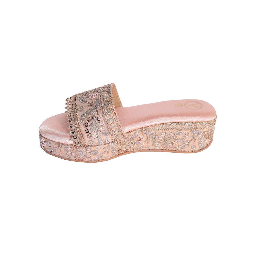 Sana K Luxurious Footwear Noor-E-Jaha Slip On Closure Pink Open Toe Wedges