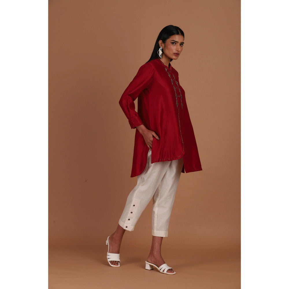 Sandhya Shah Red Cherry Bomb Short Kurta with Pant (Set of 2)