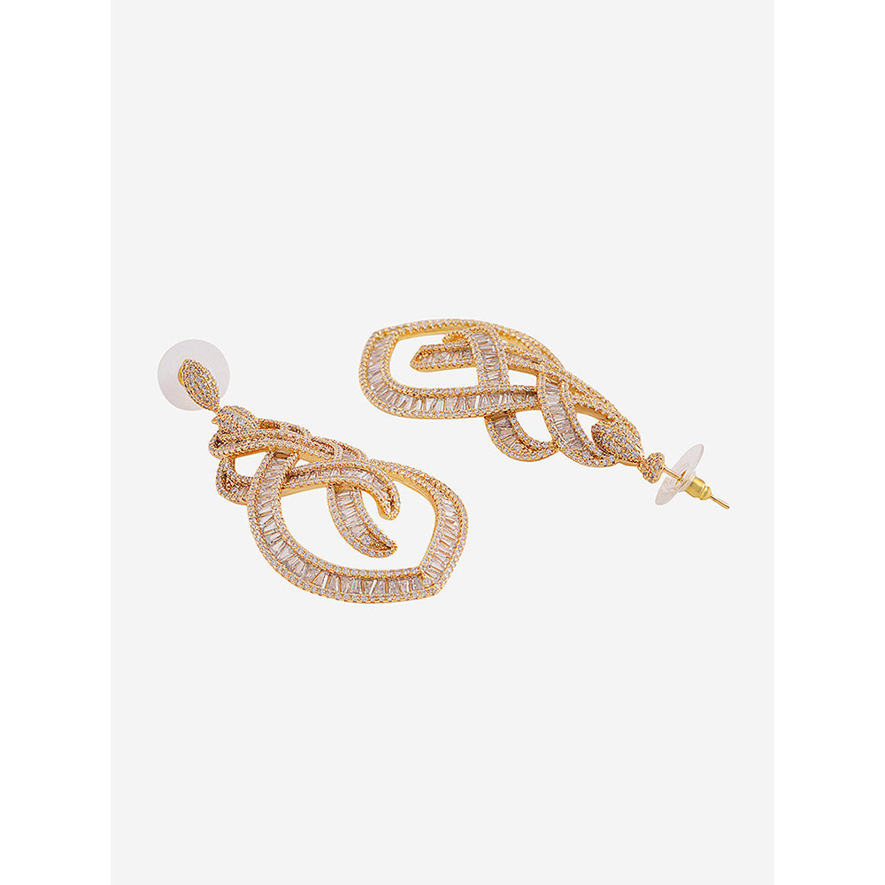 Shaze Gold Rhodium-Plated Cubic Zirconia Celtic Drop Earrings for Women