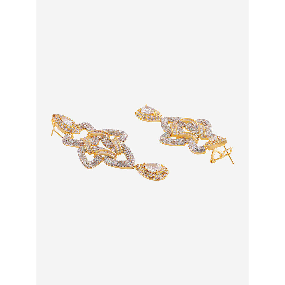 Shaze Gold Rhodium-Plated Cubic Zirconia Bending Triangle Drop Earrings for Women