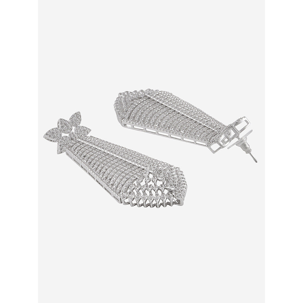 Shaze Silver Rhodium-Plated Cubic Zirconia Pyramid Drop Earrings for Women