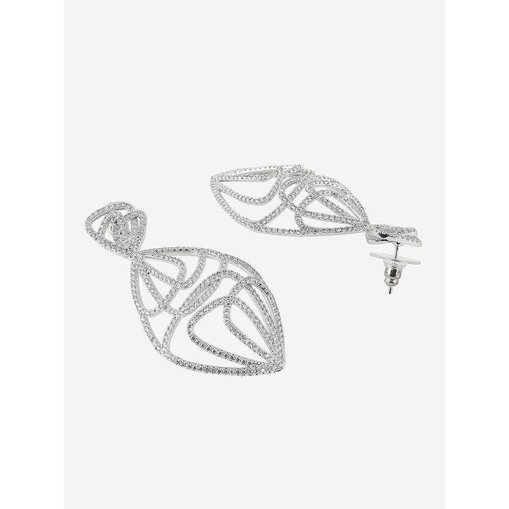 Shaze Silver Rhodium-Plated American Diamond Dazzle Thread Drop & Dangle Earrings For Women