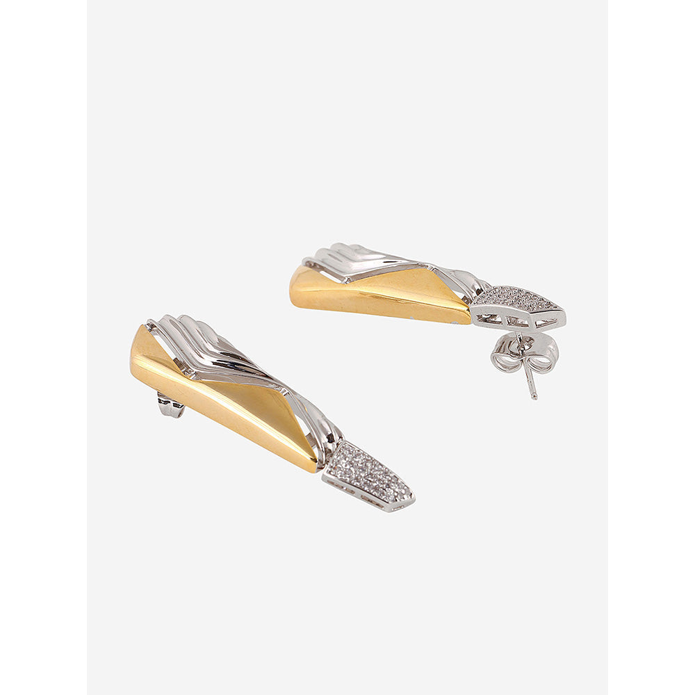 Shaze Gold Rhodium-Plated American Diamond 2 Tone Wave Drop & Dangle Earrings For Women