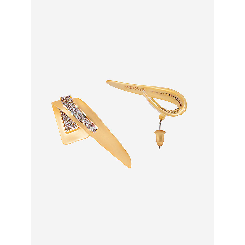 Shaze Gold Rhodium-Plated American Diamond Inverted Comma Stud Earrings For Women