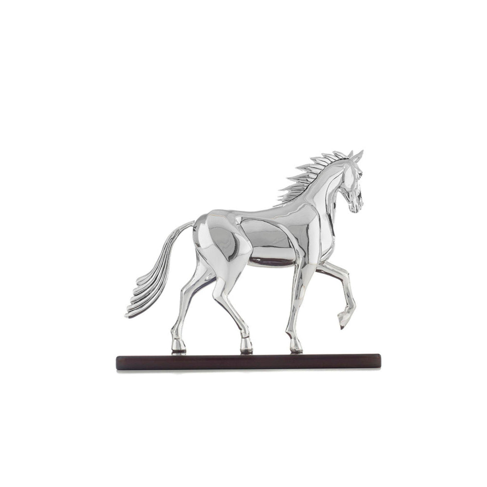 Shaze Silver Chrome Continuum Stallion Horse Figurine with Wooden Base