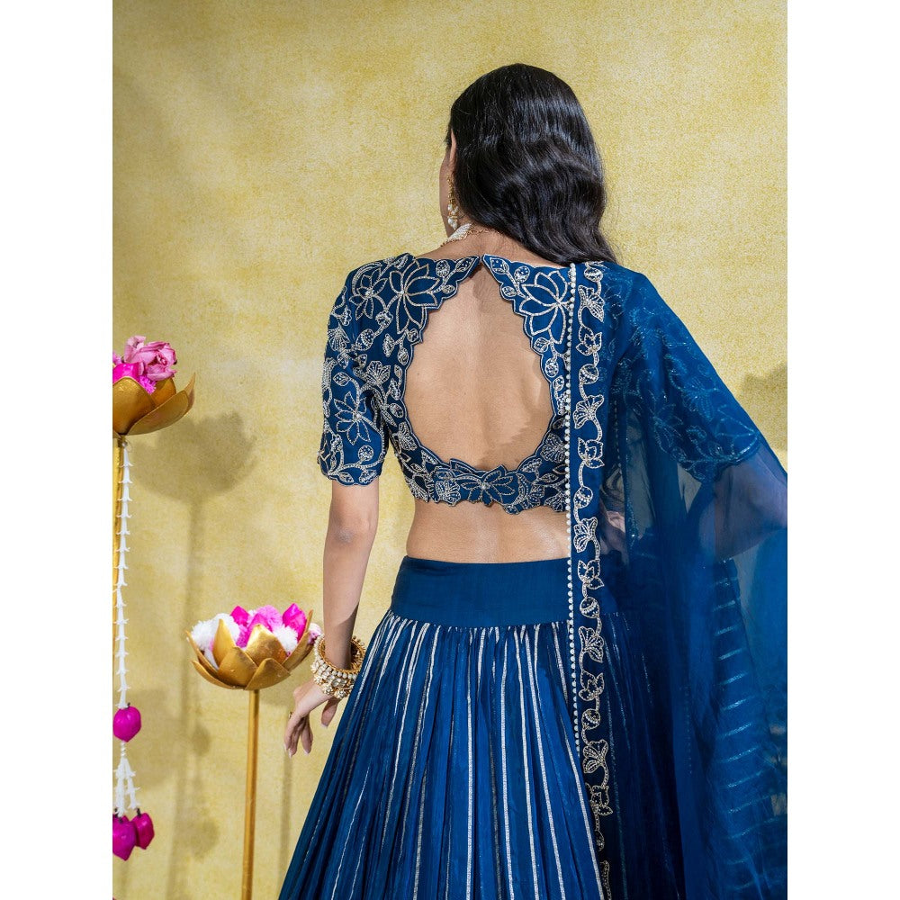 Sheela Suthar Blue Blouse with Lehenga, Dupatta and Cancan Skirt (Set of 4)