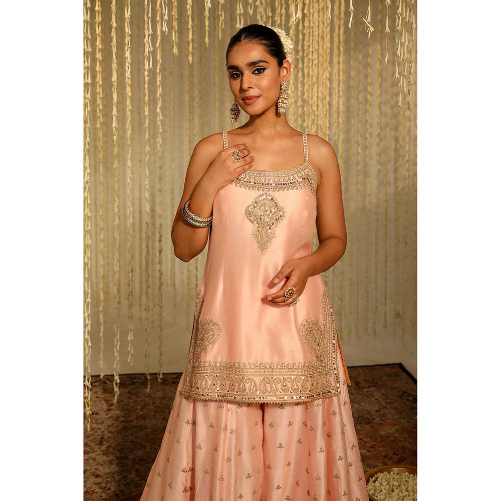Sheetal Batra Aabroo Kurta & Sharara Pant with Dupatta-Pink (Set of 3)
