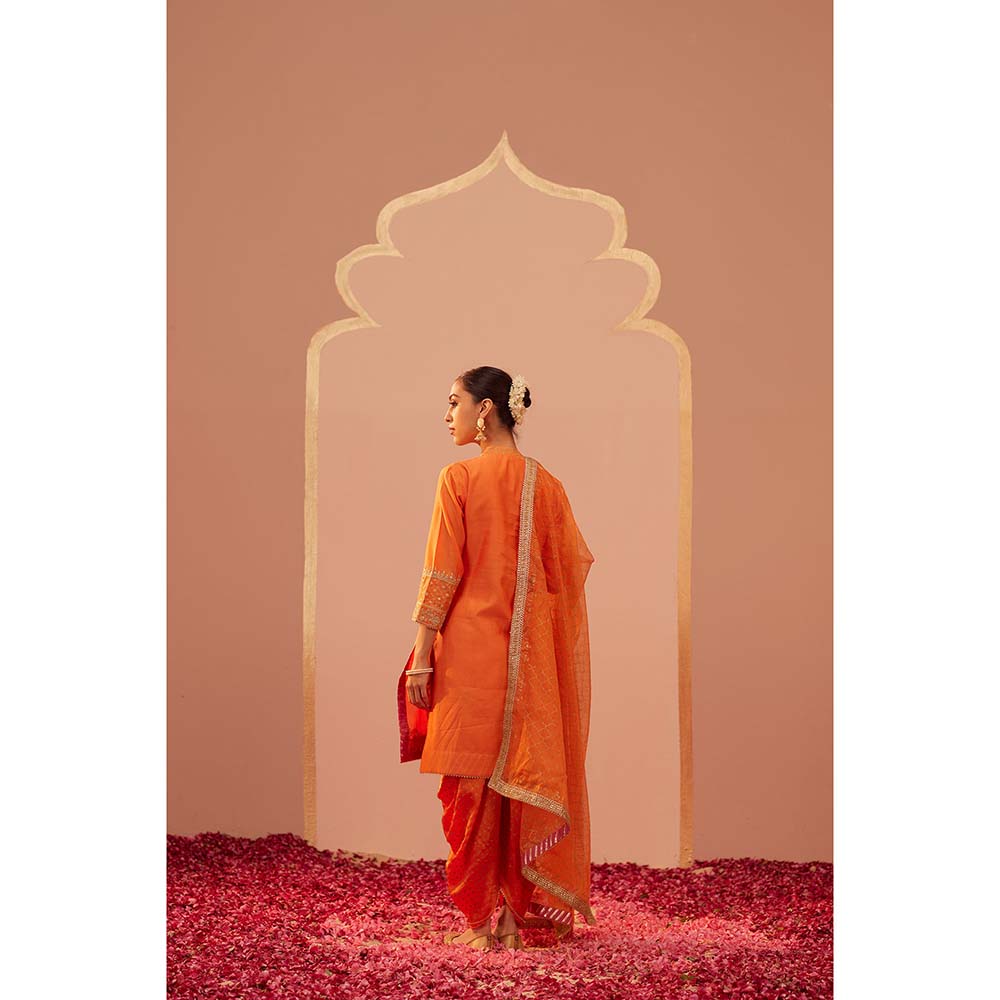 Sheetal Batra Orange Faheeda Kurta With Dhoti And Dupatta (Set of 3)