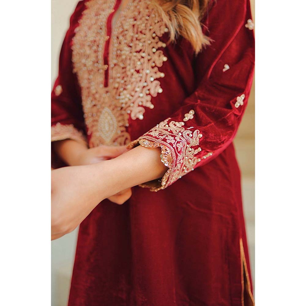 Sheetal Batra Maroon Naima Short Kurta with Salwar (Set of 2)