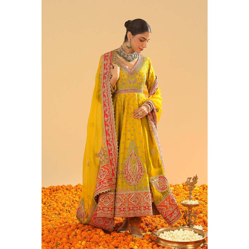 Sheetal Batra Mustard Anarkali with Churidar and Dupatta (Set of 3)