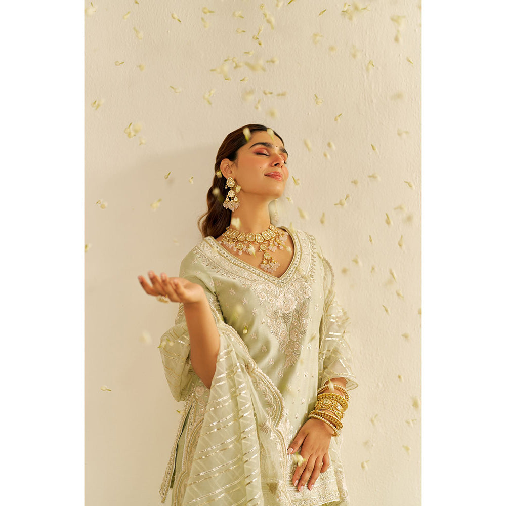 Sheetal Batra Green Sameeha Short Kurta with Sharara and Dupatta (Set of 3)