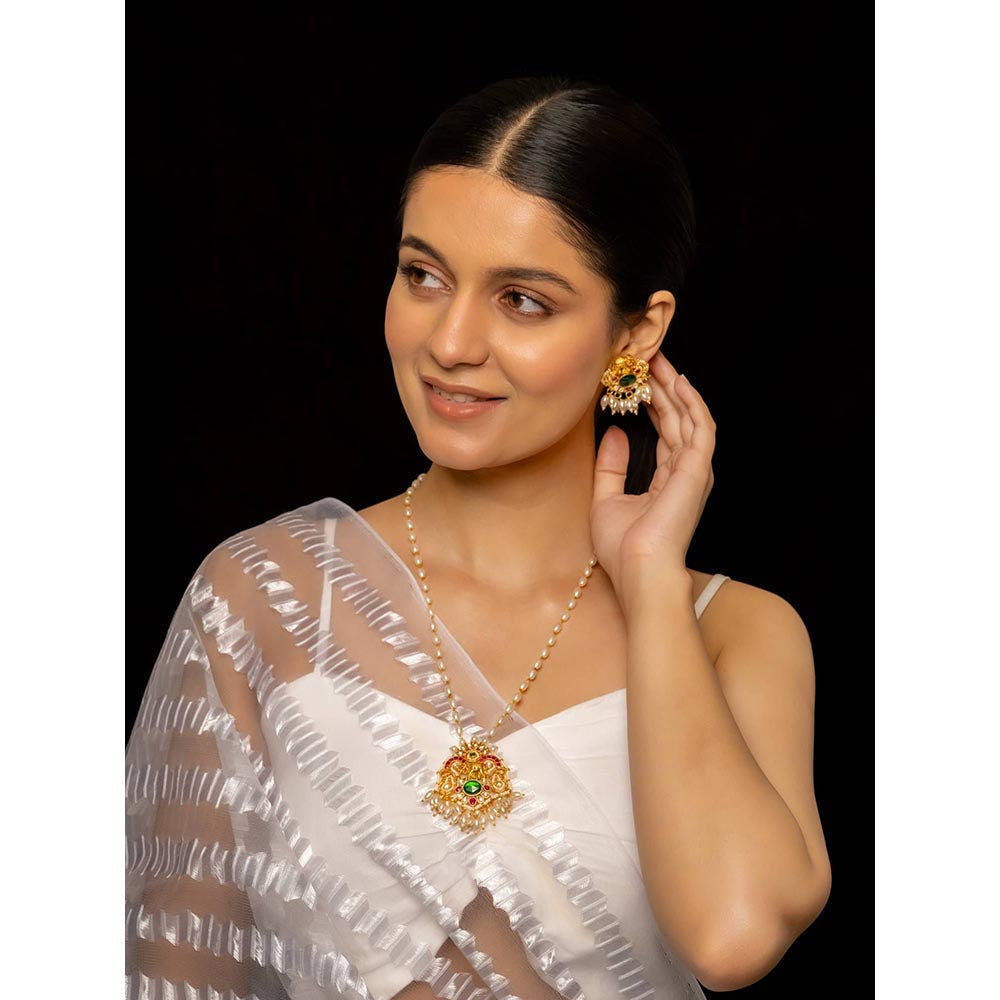 Shlok Jewels Chandrakanta Pendant Necklace & Earring Set