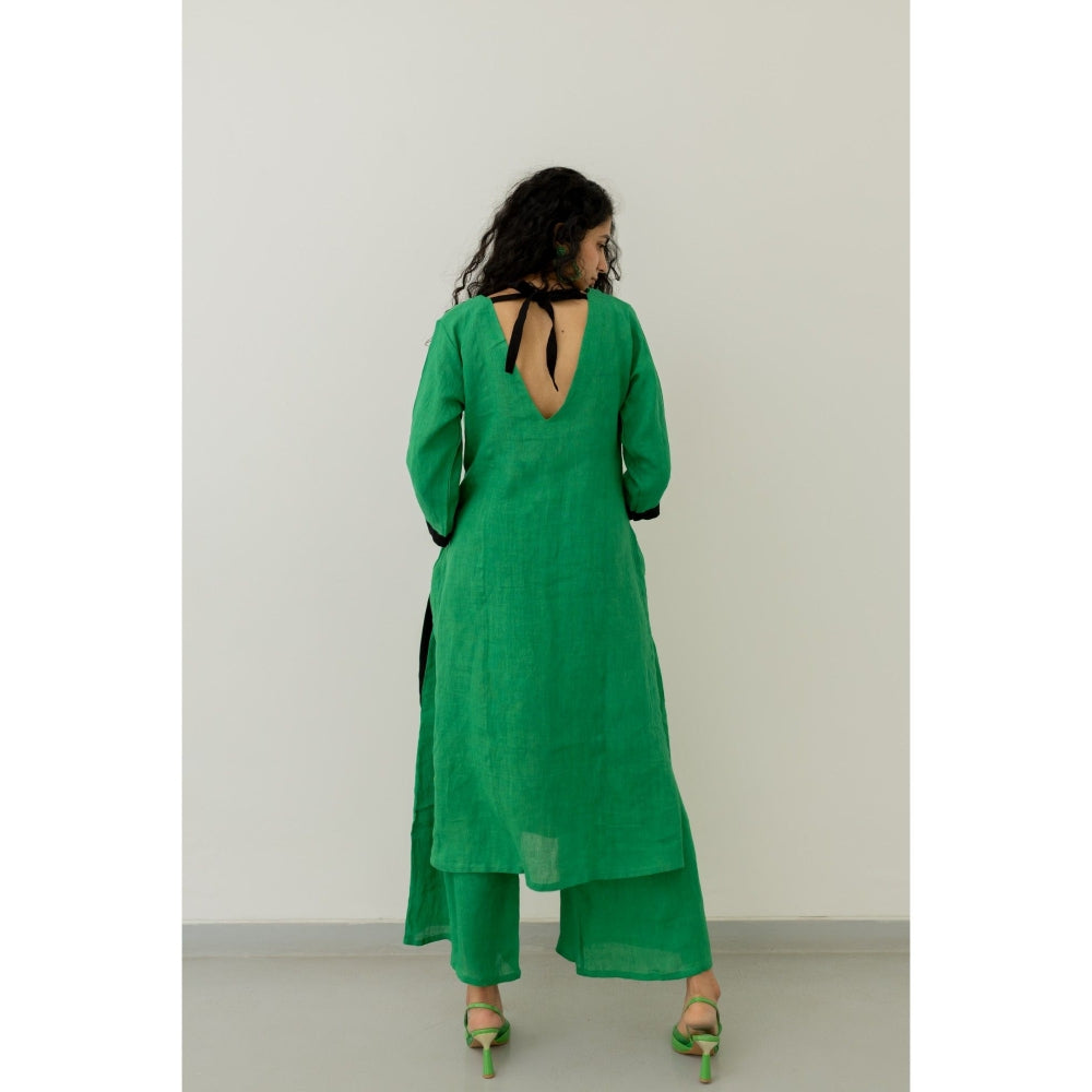 Silai Studio Bottle Green Linen Kurta