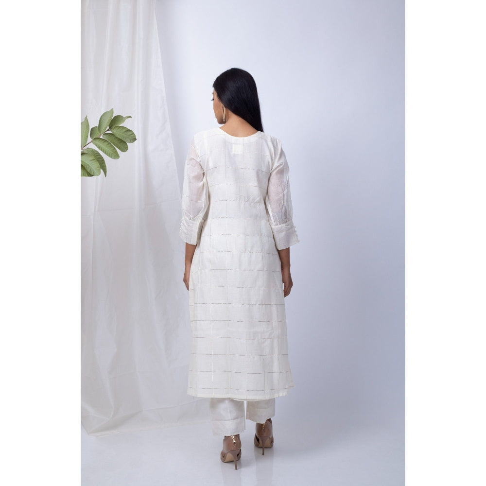 Silai Studio Sufiyan White Kurta Pants with Dupatta (Set of 3)