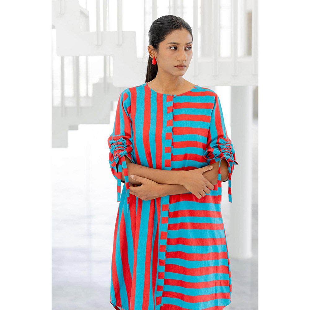 Silai Studio Poppy and Blue Stripe Co-Ord (Set of 2)