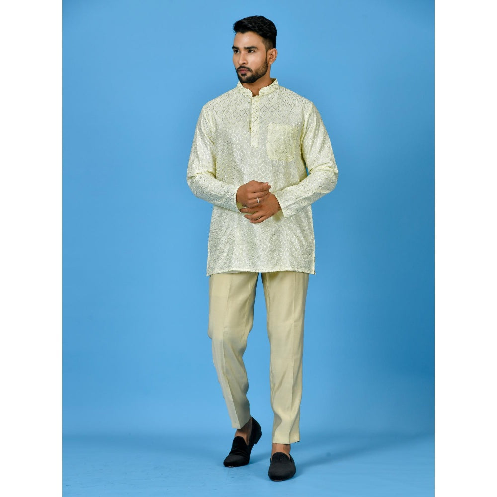 Simaaya Yellow Premium Quality Silk Made Short Kurta for Men