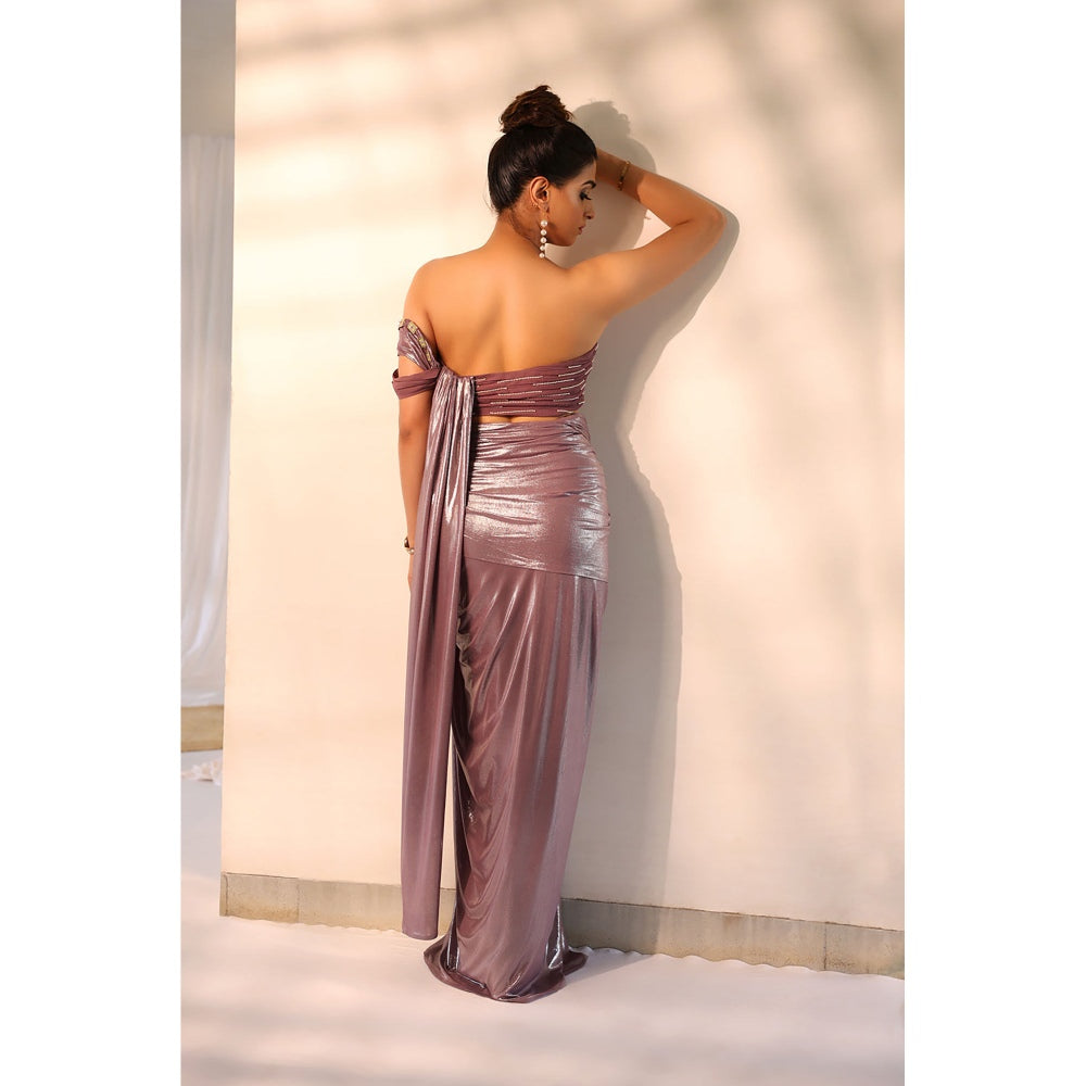 Label Simran Kochher Purple Smoke Pre Draped Saree with Stitched Blouse