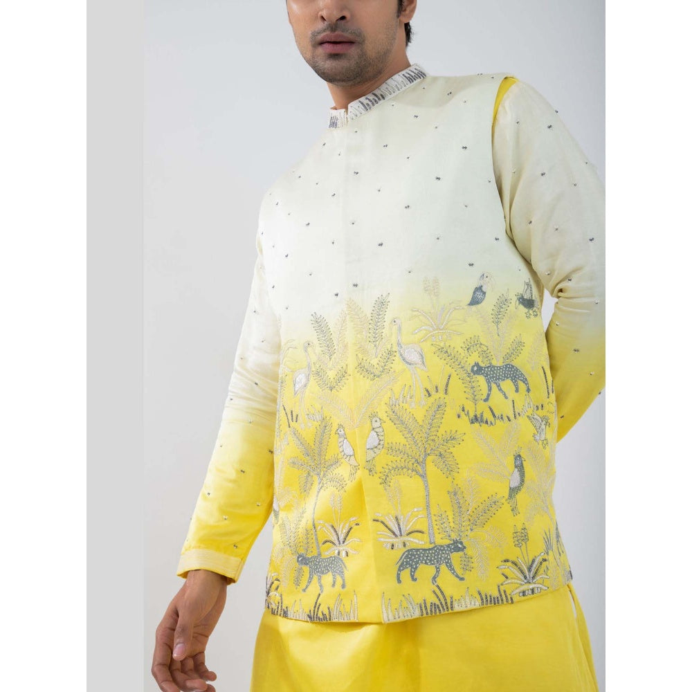 SMRITI Yellow Ombre Kurta with Pant and Nehru Jacket