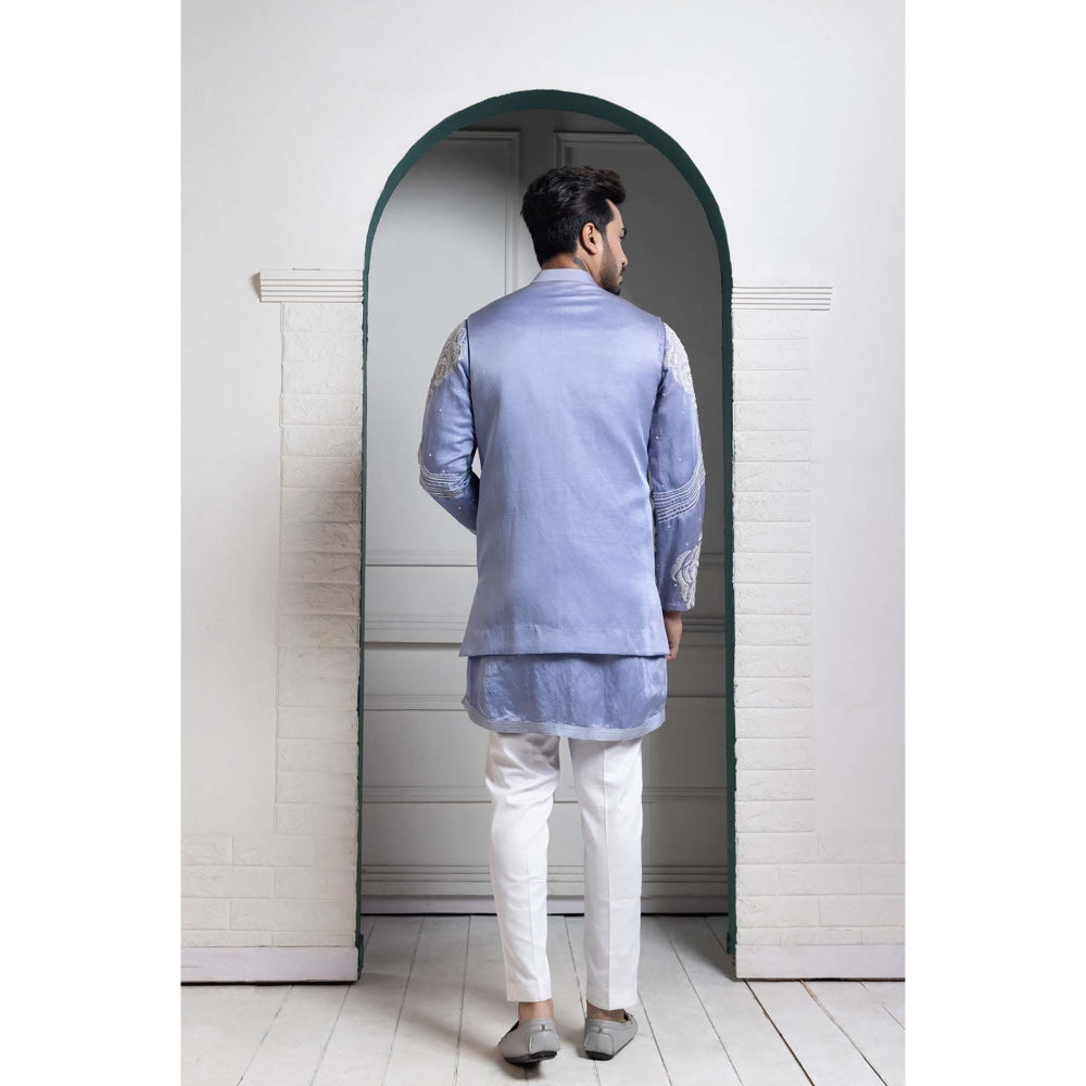 SMRITI Blue Embroidered Nehru Jacket with Kurta and Pant