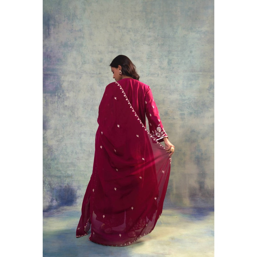 Sonia Khatri Wine Zari Grace Kurta with Palazzo and Dupatta (Set of 3)