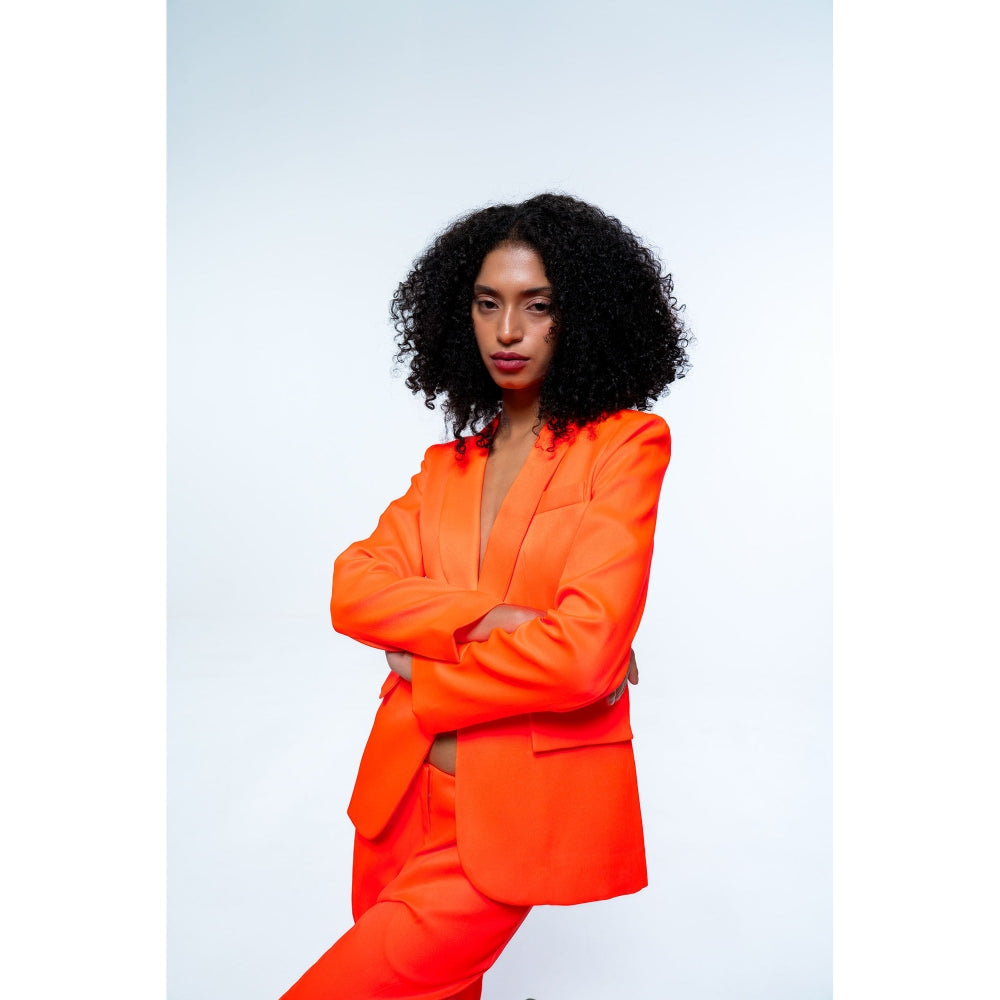 SOTBELLA Orange Single Breasted Blazer Pants (Set of 2)