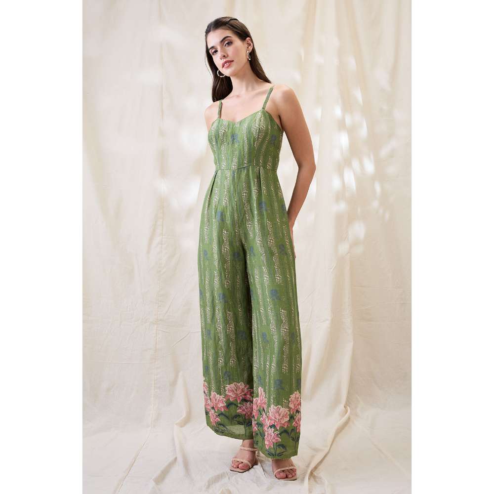 Soup by Sougat Paul Green Ravya Floral Print Jumpsuit and Jacket (Set of 2)