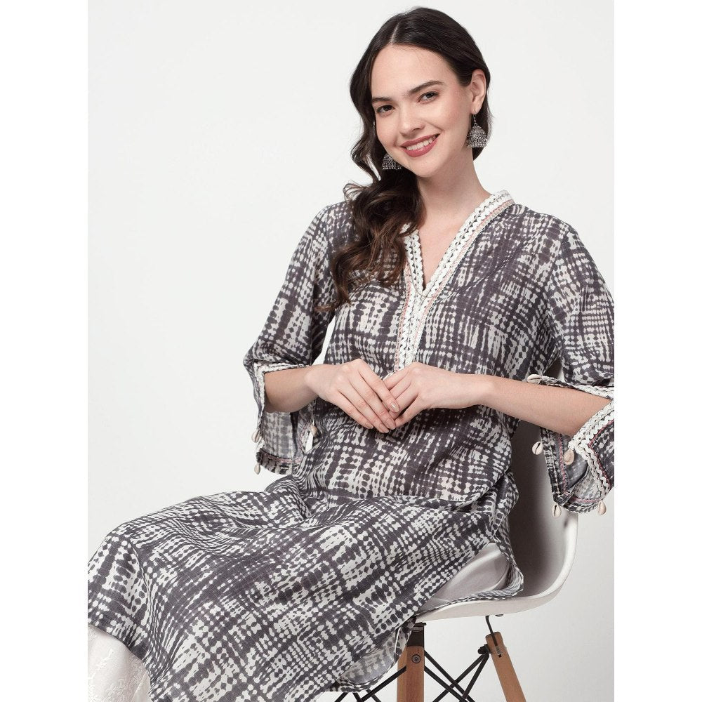 Spring Soul Grey Printed Lace Detailing Kurta