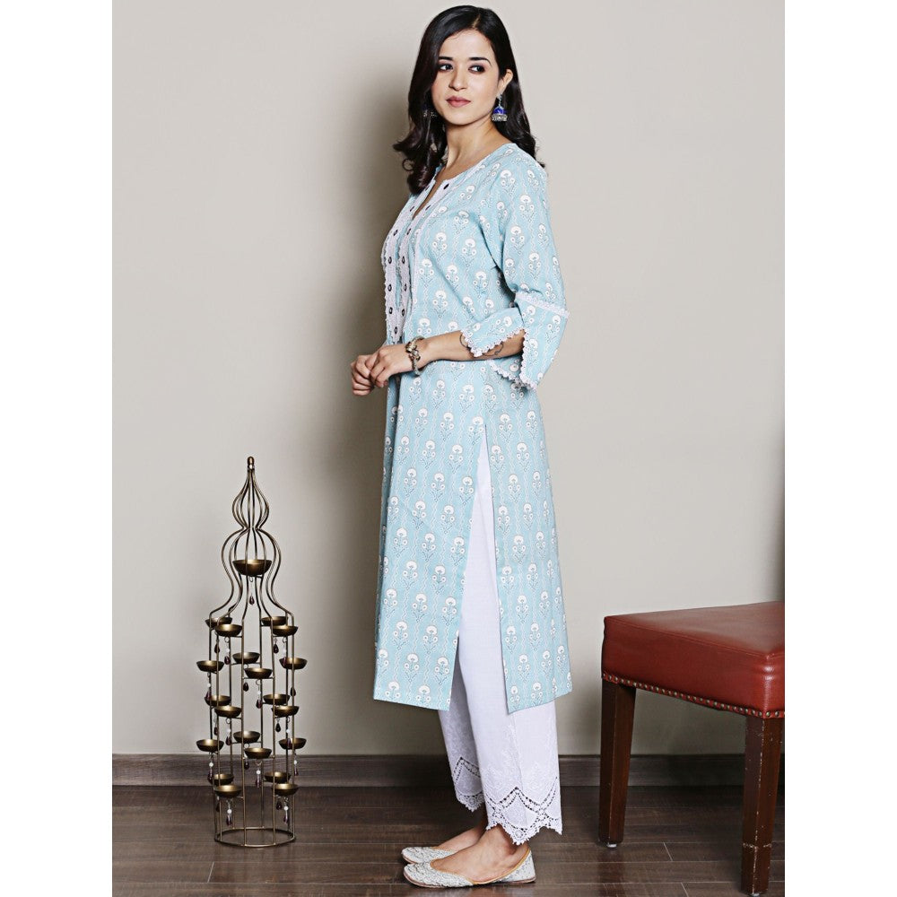 Spring Soul Lace Detailing Printed Blue Kurta