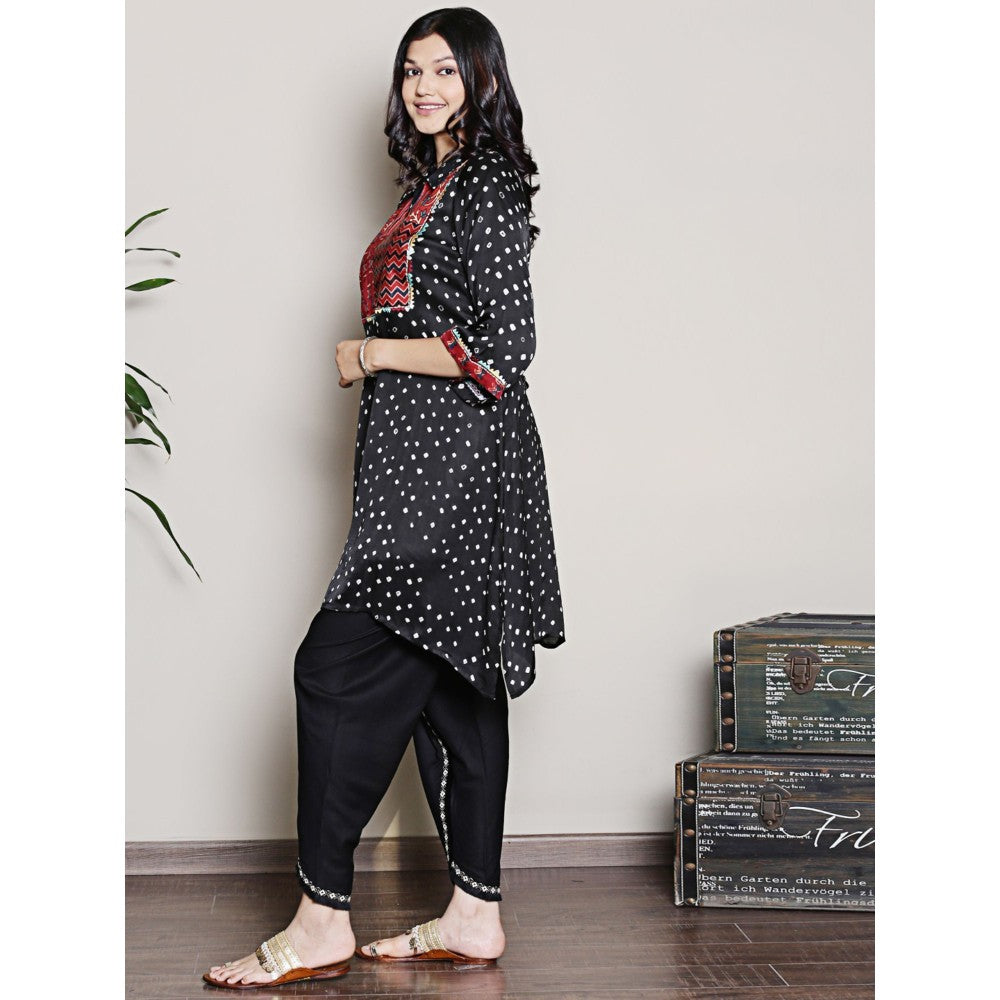 Spring Soul Bandhani Asymmetric Kurta with Yoke Detailing Dhoti Pants (Set of 2)