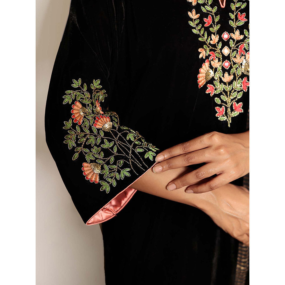Spring Soul Black Hand Embroidered Velvet Kurta