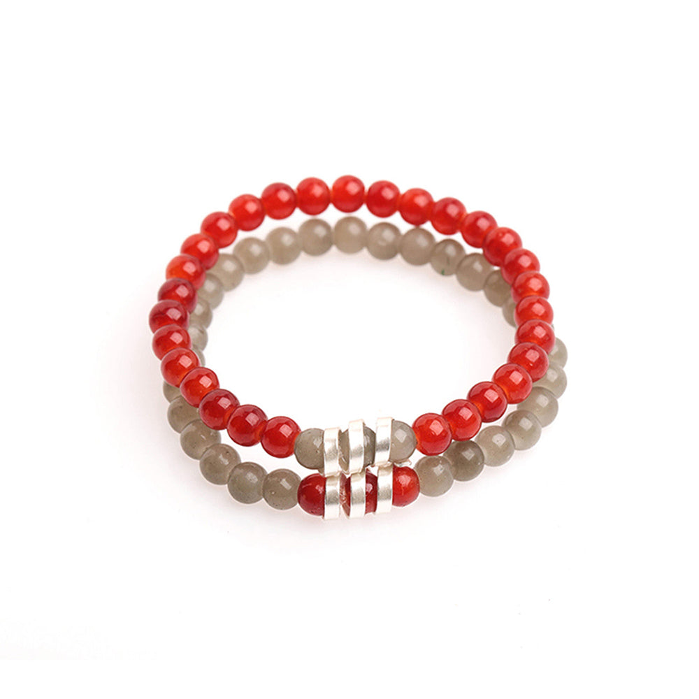 Suhani Pittie Silver Plated Scrolled Red & Grey Glass Beads Distance Bracelet (Set Of 2)
