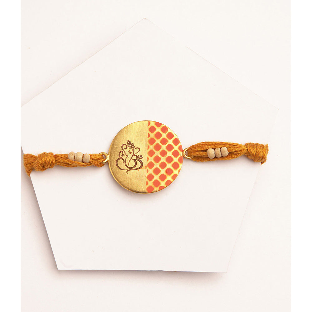 Suhani Pittie Glorious 22K Gold Plated Hand Painted Rakhi With Mustard Tieups