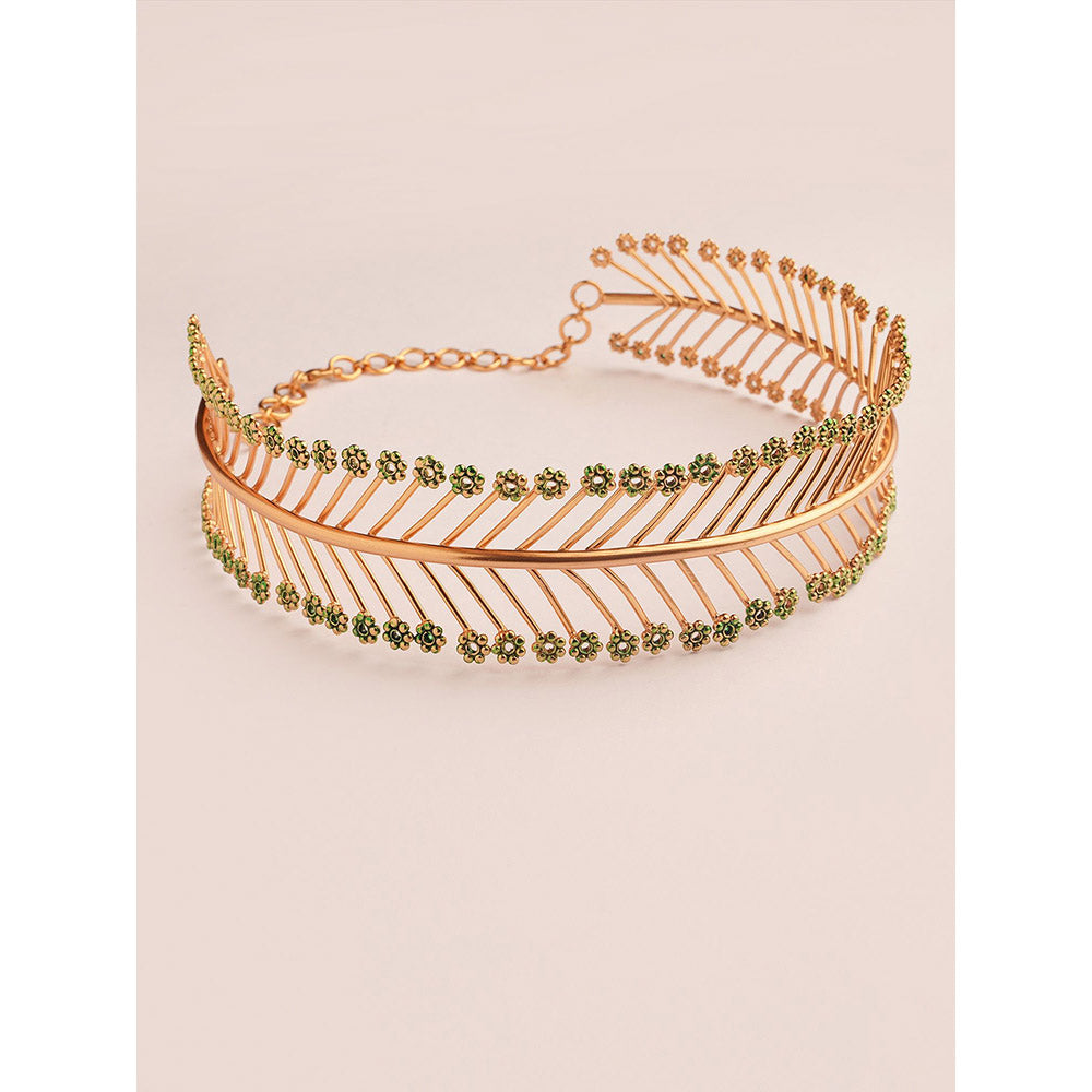 Suhani Pittie The Siren Lair Herringbone 22k Gold Plated Green Choker