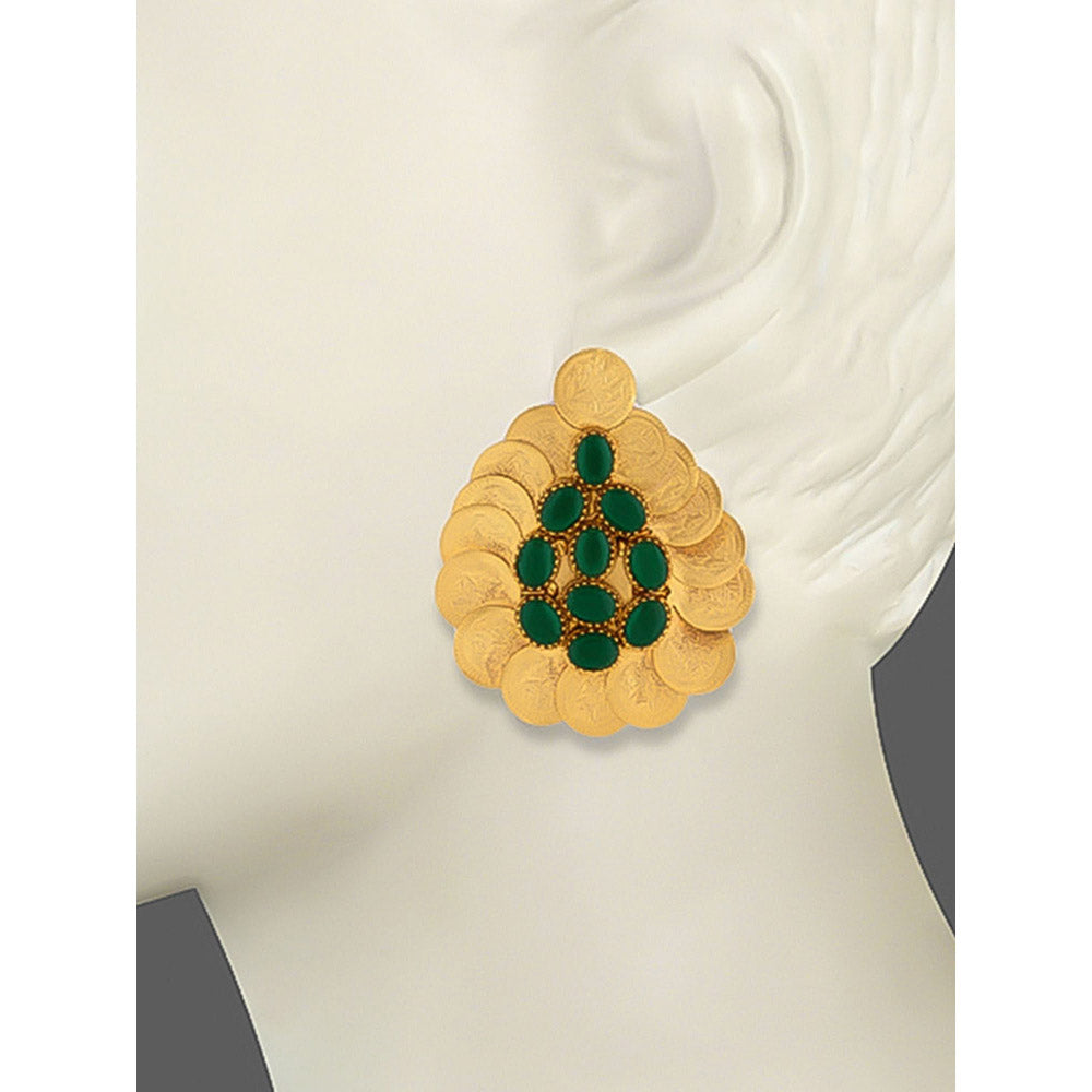 Suhani Pittie Gold teardrop earrings with green crystals