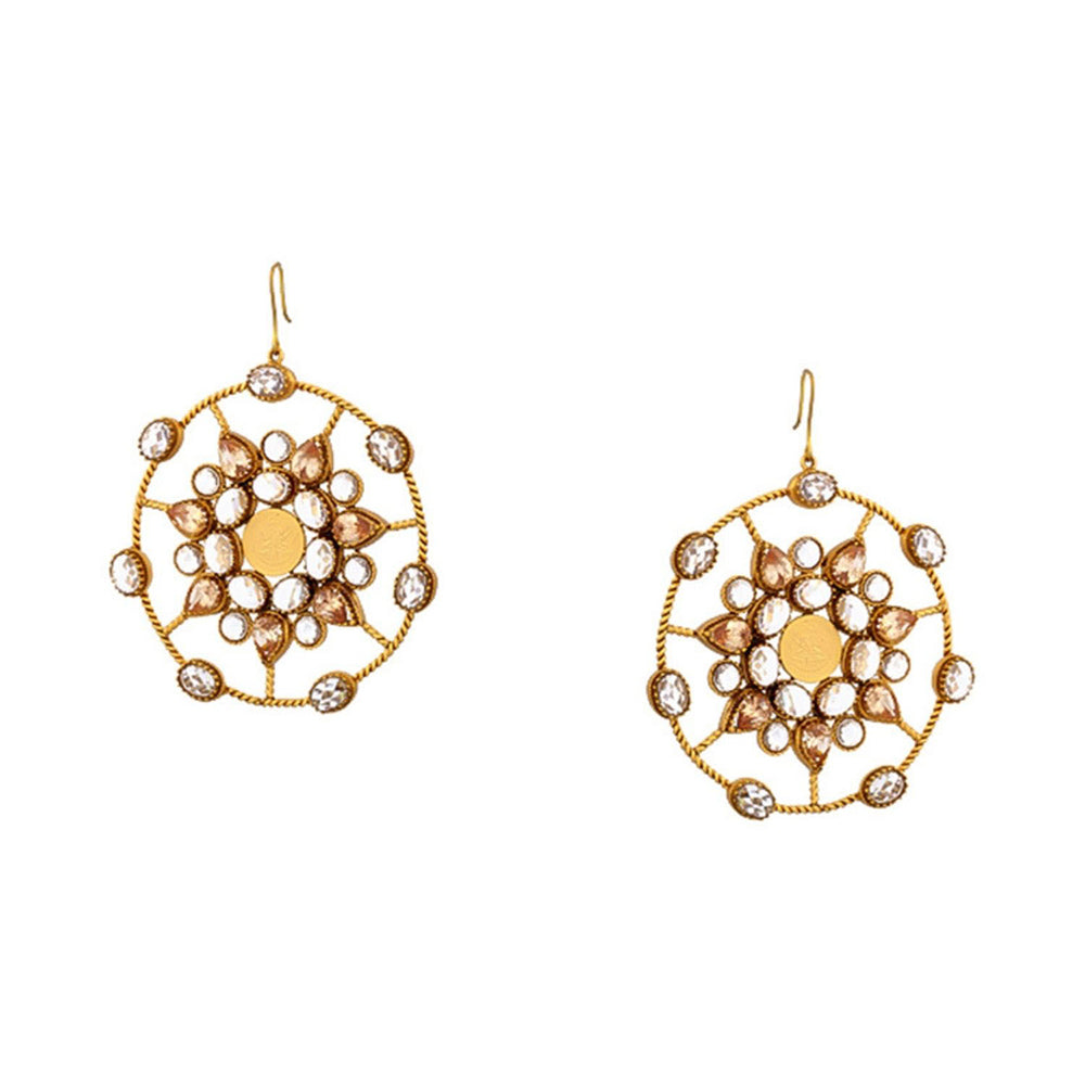 Suhani Pittie Gold kaleidoscope crystal spiderweb Drop earrings