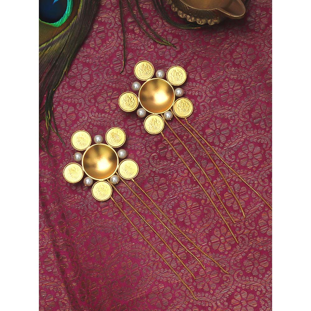 Suhani Pittie Gold floral coin earrings with fringe